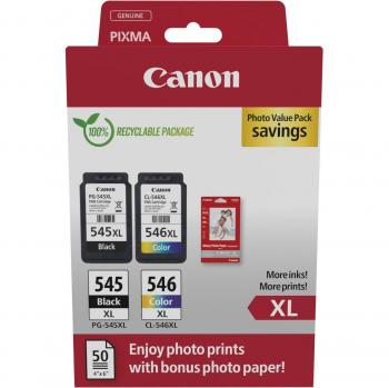 Canon PG-545XL/CL-546XL High Yield Ink Cartridge Photo Value Pack, Genuine, Black/Cyan/Magenta/Yellow