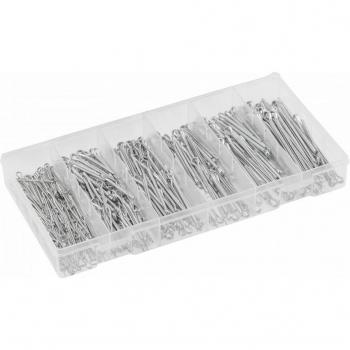 Pasador de aletas Hogert Technik HT8G504, Splint de acero, tamaños 1.6 mm, 2.5 mm, 3.2 mm, 4 mm; longitudes de 25 mm, 32