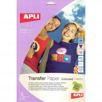 APLI 10247 - Bolsa con 5 Hojas de Papel de Transferencia Térmica para textiles oscuros