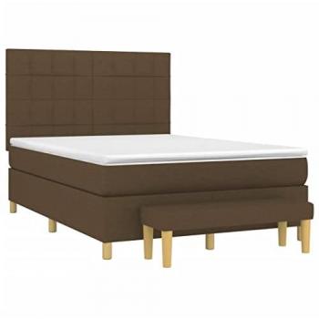 Cama Box Spring con Colchón Viscoelástico Acolchado Reversible Tela Marrón Oscuro 140x190 cm