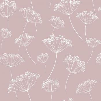 Papel pintado floral y vegetal Ombelas rosa viejo y blanco - 0,53 x 10,05 m