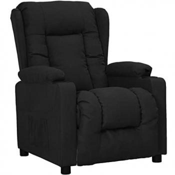 Sillón reclinable de tela negro ergonómico ajustable con reposapiés para sala de estar, salón u oficina