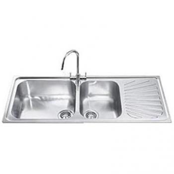 Smeg - Fregadero Inox Smeg Sg116D, 1 Seno, Cubeta Auxiliar, Escurridor, Orientacion Derecha, Mueble 116Cm, Orificio Griferia