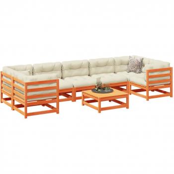 8-Piece Garden Sofa Set with Cushions in Wax Brown Solid Pine Wood