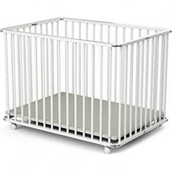 Parque Infantil Plegable WEBABY en Madera Blanca 70 x 100 cm con Fondo Ajustable y Lavable para Niños hasta 24 Meses