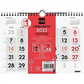 Finocam - Calendario 2022 S - 210x150 mm Neutro de Pared Números Grandes Español