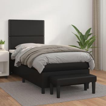 Cama box spring blanda con colchón negro 80x200 cm en cuero sintético