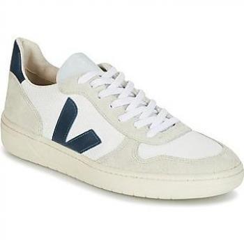 VEJA Men's V-10 Sneakers, Mesh White/Nautico 46, Suede Leather/Rubber/Plastic