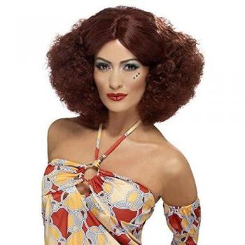 Smiffy'S 43239 Peluca Afro De Los 70 Castaña Rojiza Con Raya Al Medio, Castaño, Tamaño Único