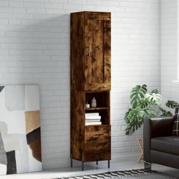 Aparador de madera contrachapada roble ahumado 34,5x34x180 cm con 2 cajones y 2 estantes, mueble de almacenaje moderno para salón, armario auxiliar y armario de