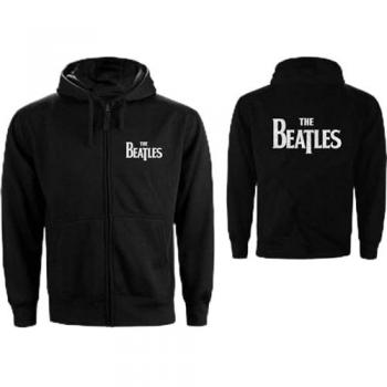 The Beatles Unisex Black Zipped Hoodie with Drop T Logo Back Print - Size L - 80% Cotton, 20% Polyester
