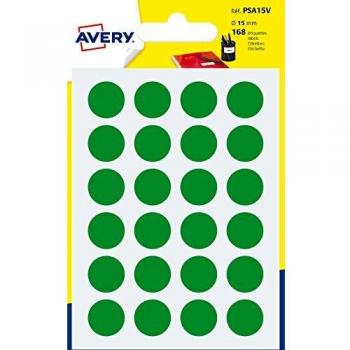 Etiqueta autoadhesiva círculo verde 15mm diámetro - Avery PSA15V