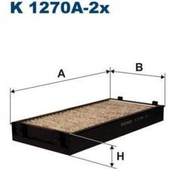 Filtro de habitáculo FILTRON K 1270A-2X con características de alta eficiencia en la filtración del aire, diseñado para eliminar polvo, polen y contaminantes del aire interior del vehículo, asegurando un ambiente limpio y saludable