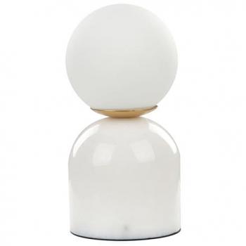 Lámpara de mesa moderna con base de mármol blanco y pantalla redonda de vidrio, luz única, diseño elegante para hogar