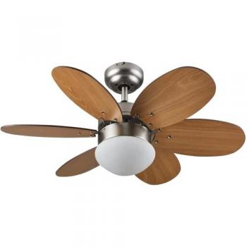 Ventilador de Techo Bastilipo Ibiza RC de Acero Satinado 75 cm, 6 Palas Simétricas, Reversible, Mando a Distancia, Potencia 60W, E27