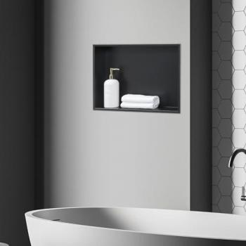 Nicho de Ducha Empotrado Kristinehamn Acero Inoxidable 47x32x10cm - Negro Mate Resistente al Agua