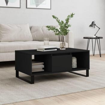 vidaXL Modern Black Coffee Table - Engineered Wood with Metal Legs, Sturdy Tabletop, Drawer and Storage Compartments, Dimensions: 90x50x36.5 cm