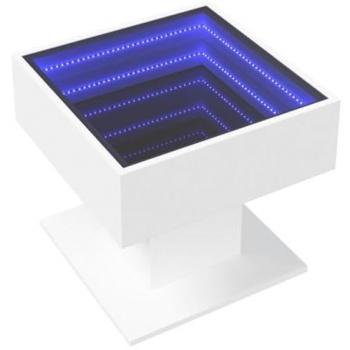 Mesa de centro con luz LED, madera de ingeniería blanca, 50x50x45 cm