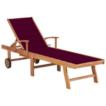 Wine Red Teak Wood Sun Lounger with Cushion