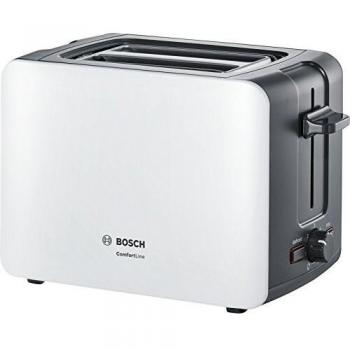 Tostadora Bosch TAT6A111 de 2 Ranuras Largas, 1090W con Calienta-Panecillos, Color Gris Pardo y Blanco