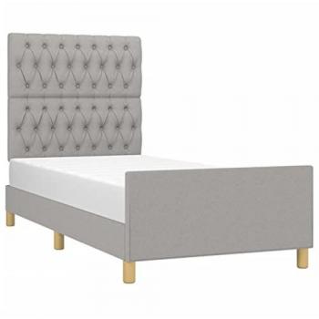 Estructura de cama con cabecero de tela gris claro 100x200 cm
