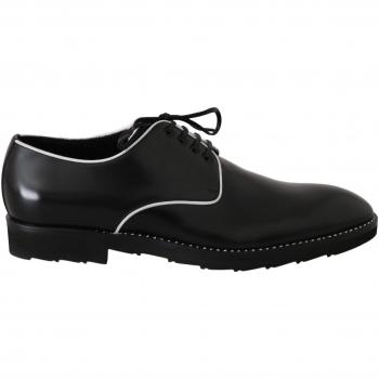 Dolce & Gabbana Black Leather White Line Dress Derby Shoes - EU41/US8, Size: 6 US, Male Business Shoes