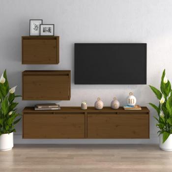 Mueble de TV 4 piezas madera maciza de pino marrón miel vidaXL