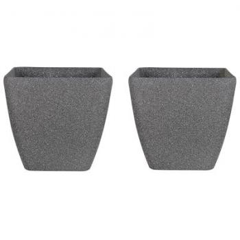 Conjunto de 2 macetas cuadradas de poliresina gris oscuro 34 x 34 cm resistentes a UV