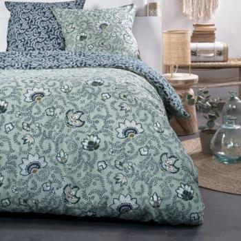 Juego de Cama Doble Sunshine - Estampado de Follaje y Flor en Algodón - Azul 220 x 240 cm