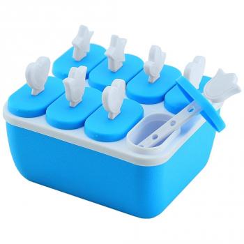 Moldes para paletas de hielo Joyoldelf con recipiente o tazón para helado, juego de 6 moldes para paletas de hielo, moldes para paletas, azul, azul, rectángulo