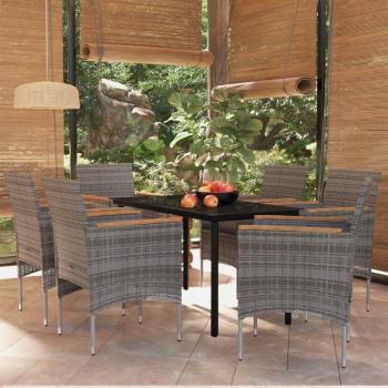 7 Piece Grey and Black Outdoor Dining Set with Cushions