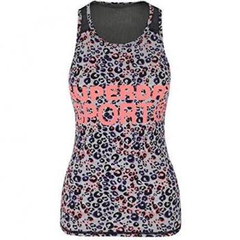 Superdry Active Mesh Panel Vest Camiseta, Mujer, Lola Leopard Coral Print, 6