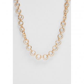 Textured Circle Long Necklace in Gold