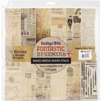 Indigoblu Paper Stack 190Gsm Cardstock 12X12-Fontastic Ephemera