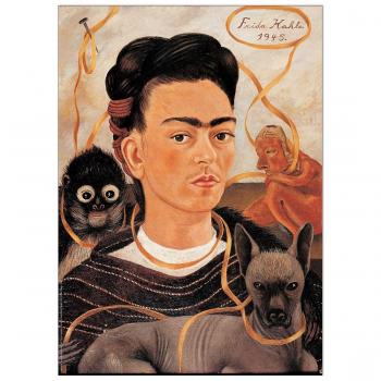 Artopweb Panel Decorativo con Diseño Frida Kahlo Autoritratto con Scimmia, Madera, Multicolor, 50x1.8x70 cm