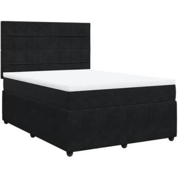 Cama box spring con colchón terciopelo negro 160x200 cm
