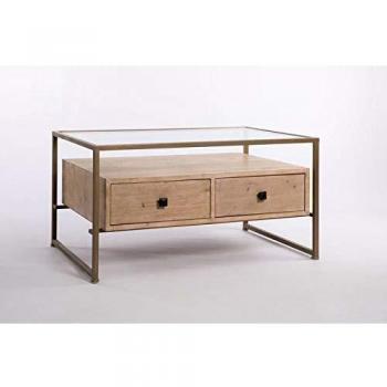 Mesa de Centro Hierro Mdf Nórdico Natural y Dorado 102 x 60 x 52