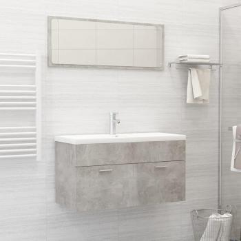 Conjunto de muebles de baño de aglomerado de hormigón gris con acabado en madera de ingeniería