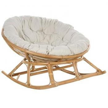 Silla Mecedora Boho de Ratán Natural con Cojines de Algodón Beige Claro y Resistencia Media para Interior Orvieto