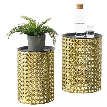 Set de 2 Mesas de Centro Theux - Metal Negro y Dorado, con Tablero Removible, Diferentes Tamaños (41x30 cm y 46x35 cm)