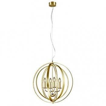Lámpara colgante Candela de latón con 4 círculos orientables y decoración de cristales, diámetro 56cm, altura 150cm