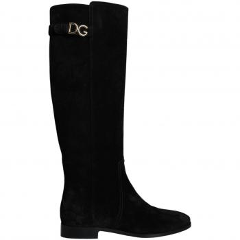 Black Suede Leather Knee High Boots - EU36/US5.5, Dolce & Gabbana, High Boots, Female, Black, Size: 6 US