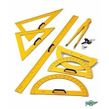 Conjunto Magnético de Dibujo Escolar - 5 Piezas: Regla, Semicirculo, Escuadra, Cartabón y Compás - Color Amarillo