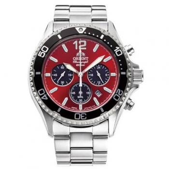 Orient Mako Solar Red Dial Stainless Steel Diver's Chronograph Men's Watch 200M