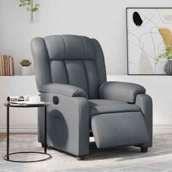 Sillón Reclinable Eléctrico de Cuero Sintético Gris con Respaldo Ajustable para Personas Mayores