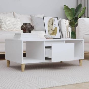 Mesa de centro madera contrachapada 90x50x36,5 cm blanco y negro con acabado brillante para salón o comedor