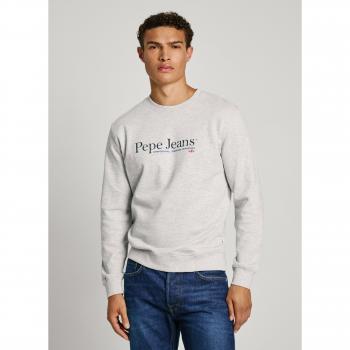 Sudadera Pepe Jeans para hombre modelo Sean, cuello redondo, logo estampado, color gris claro (XXL), casual, algodón, manga larga