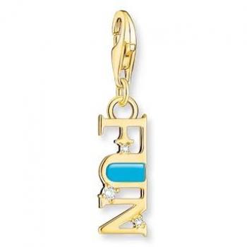 Thomas Sabo Gold Plated Turquoise Cold Enamel Fun Charm Pendant with White Stones 2010-565-17