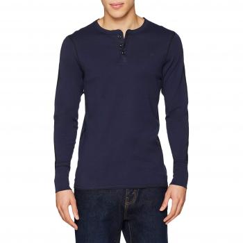 G-STAR RAW Korpaz Slim Granddad T-Shirt, Camisa Manga Larga para Hombre, Azul
