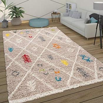 Alfombra Pelo Largo Shaggy Salón Escandinava Rombos Marrón Rojo Azul Amarillo 160x230 cm